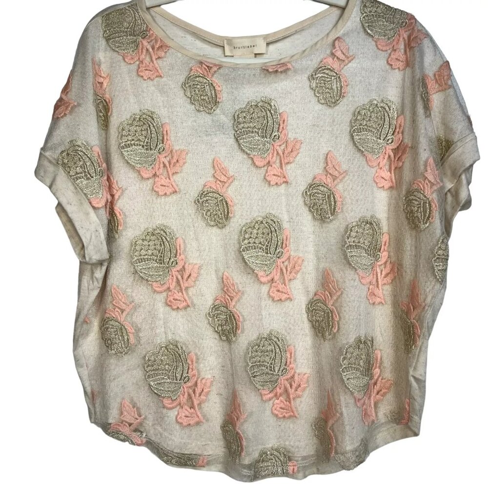 NWT Brand label Womens Beige Cap Sleeve Floral Embroidered Blouse Top Size Small - Picture 3 of 12